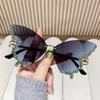 Butterfly sunglasses, UV400 protective frameless sunglasses, sparkling crystal decoration, suitable for parties, vacations, and street wear