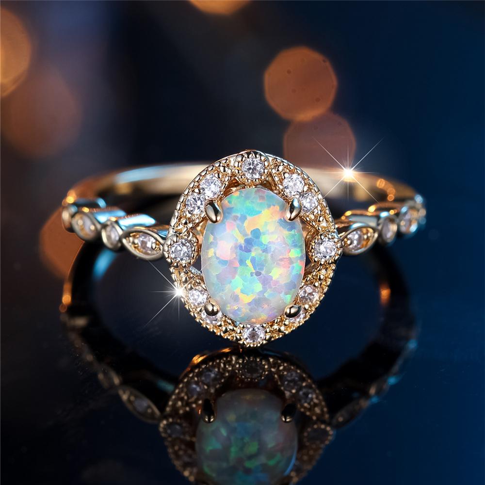 Trendy White Oval Opal Ring Vintage Fashion Gold Color Wedding Bands Engagement Rings For Women Men Minimalist Jewelry