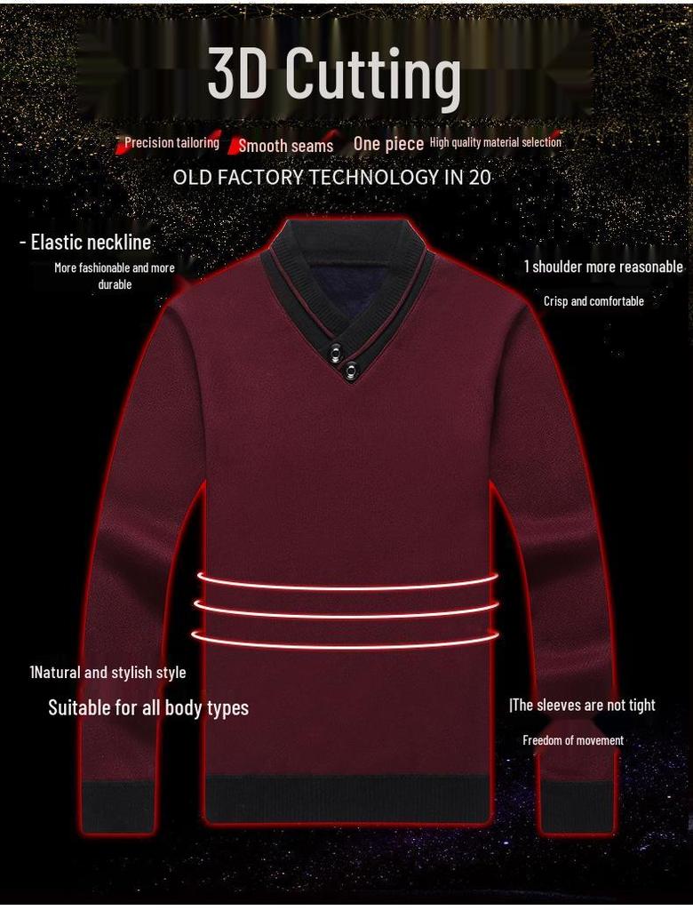 Men's Argyle V-neck Plus Velvet Knitwear - Warm, Soft, and Versatile Base Layer for Autumn and Winter