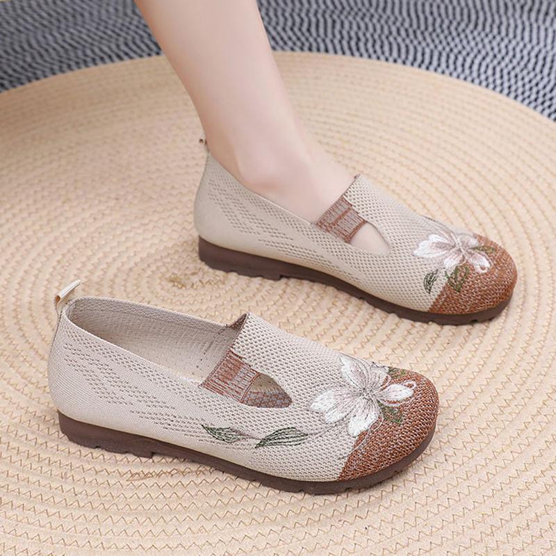 

Женские дышащие туфли без застежек, повседневные, легкие, с вышивкой, с эластичными завязками, мягкие, удобные, нескользящие 36 коричневый