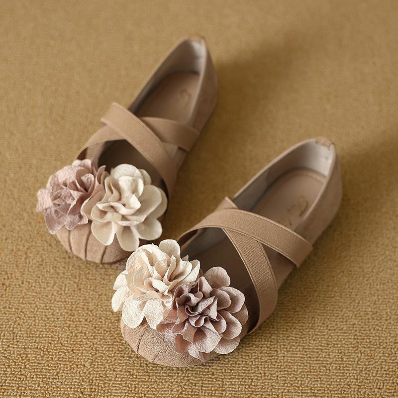 Faux leather French camellia flower Mary Jane single shoes women's 2025 new fashion versatile cross elastic flat shoes