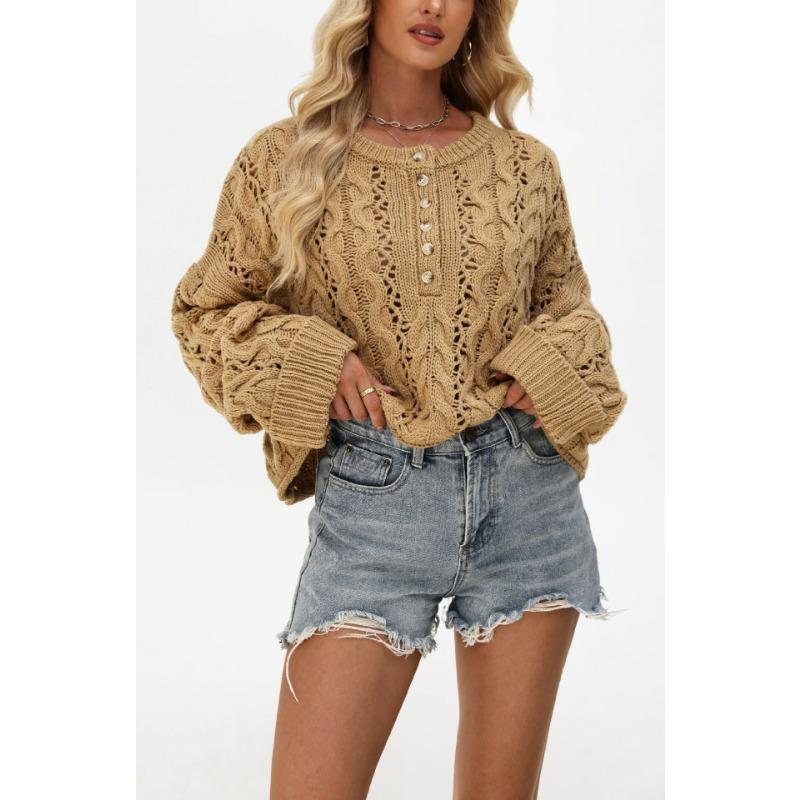 

New autumn and winter button sweater women s clothing hot sale loose solid color pullover short knitted sweater S хаки