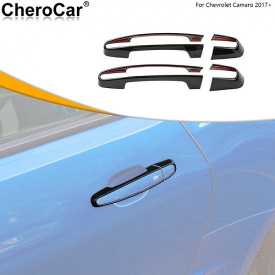 Exterior Side Door Handle Cover Trim Stickers For Chevrolet Camaro 2017+ Black