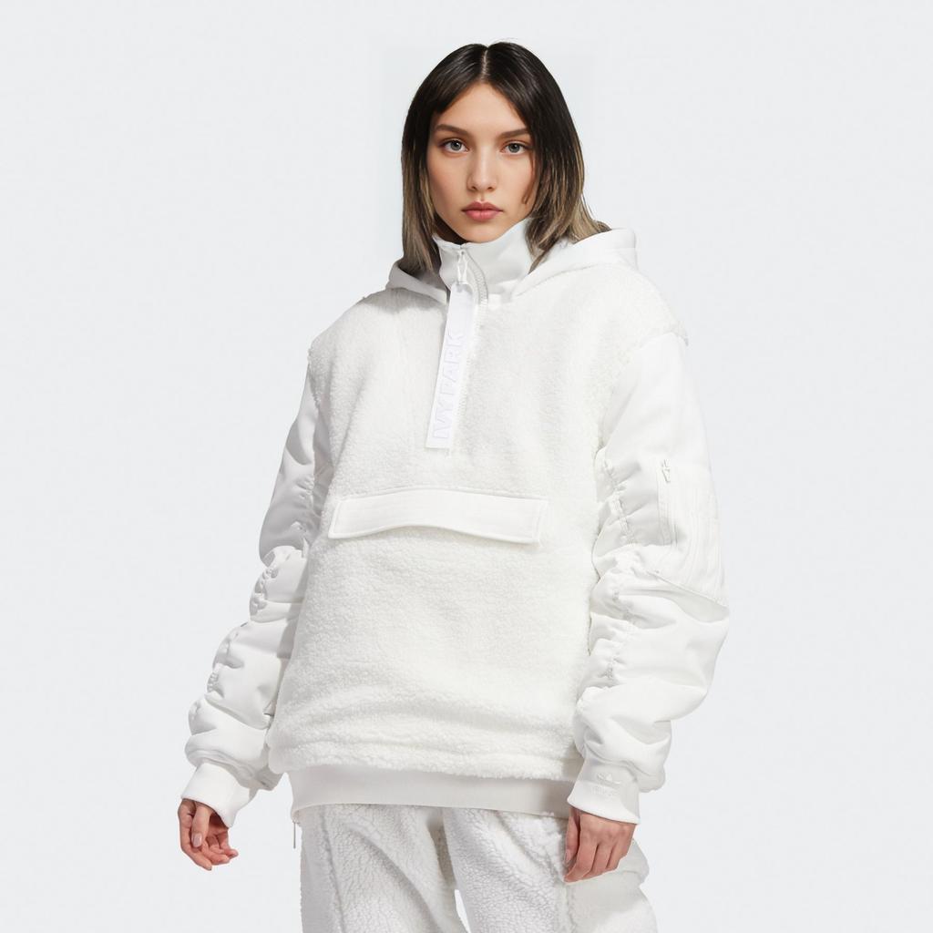Adidas X Ivy Park Icy Park Solid Color Kangaroo Pocket Half-Zip Hooded Jacket Unisex Outerwear White H18974