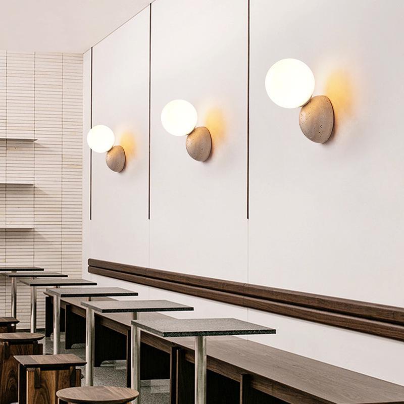 Cream Stone Wall Lamp - Mid-Century Japanese Design for Bedroom & Living Room