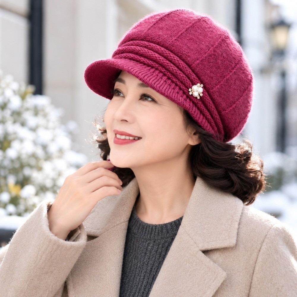 Thick Plush Liner Winter Brimmed Hat Short Brim Design Elderly Ladies Hat  Cold Wind Protection