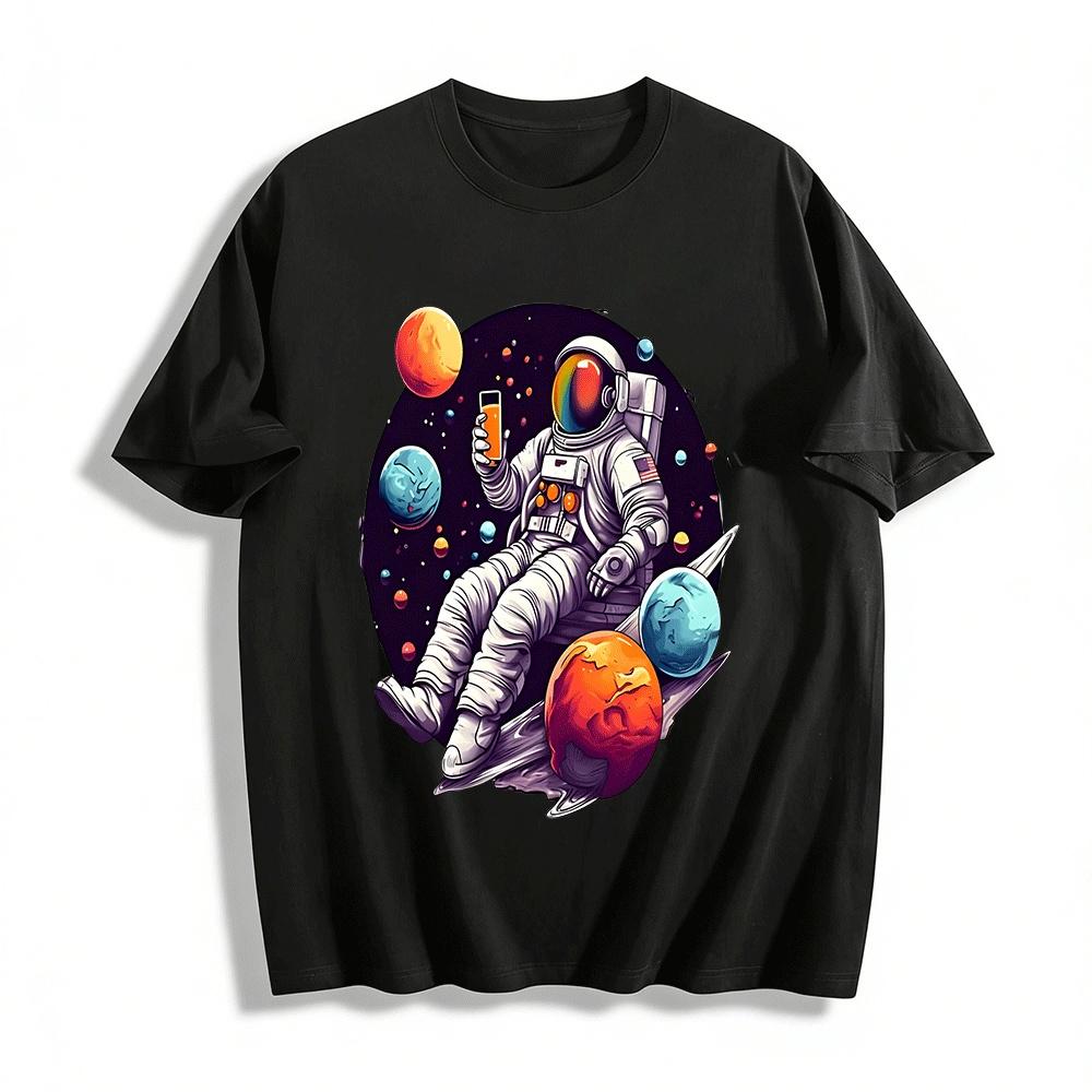 

Astronaut Planet Print Casual Short Sleeve T-Shirt Pure cotton T-shirt XXS