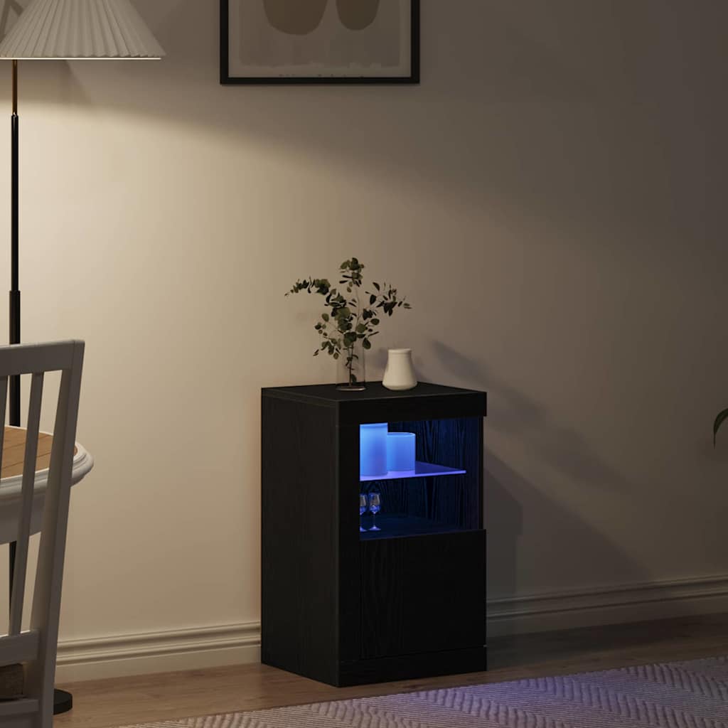 LED Sideboard In Black Oak Look 41 X 37 X 67 Cm