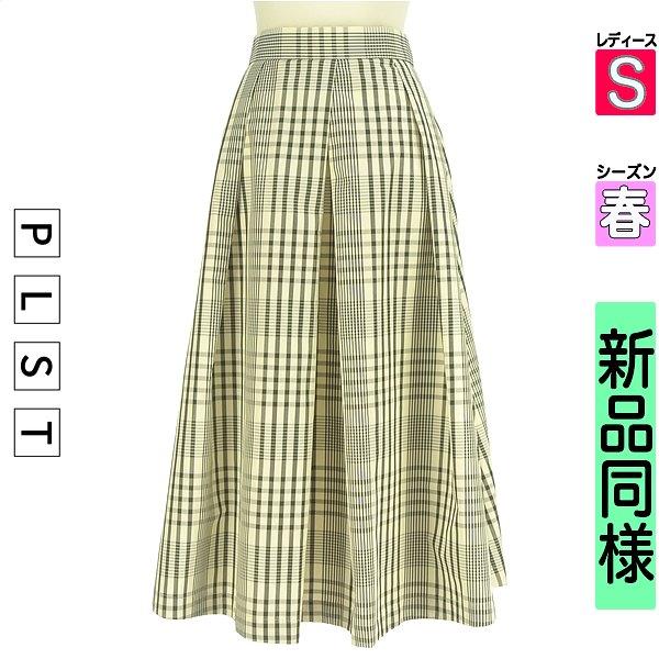 PLST Long Skirt Maxi Skirt Women s Spring Ivory S Plaid Volume Flare Skirt [Used] [Used Clothes] [Sale]