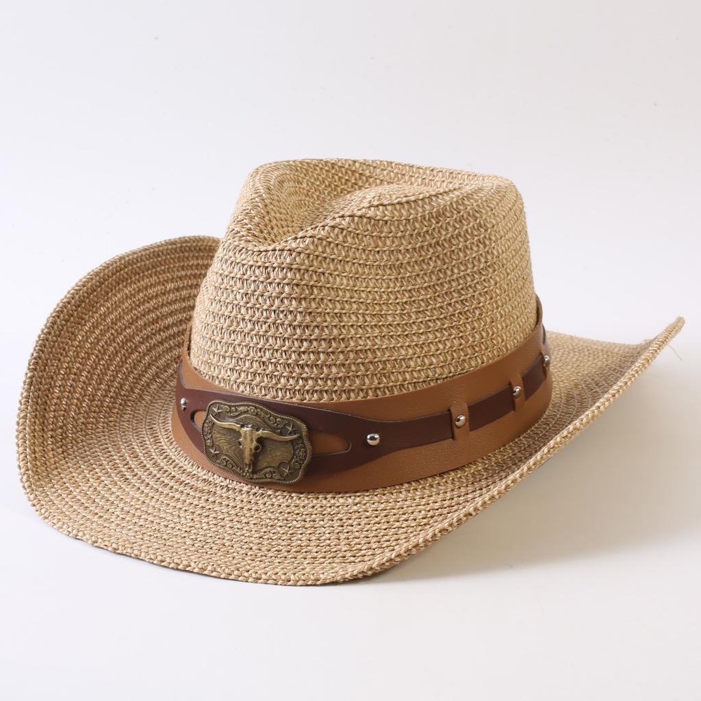 Beliebter europäischer und amerikanischer klassischer Strohgeflecht Western-Cowboyhut für Herren und Damen Outdoor-Mode OL-Stil Geflochtener Zylinder