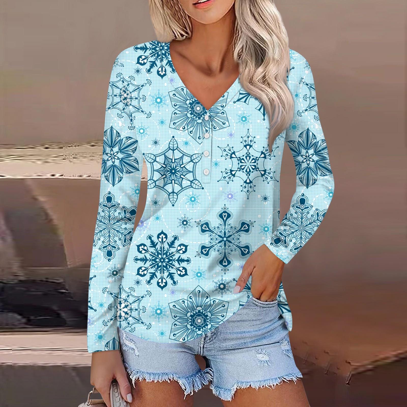 

Женская повседневная мода сексуальный комфорт рождественский принт V-образный вырез пуговицы длинный рукав XXXL