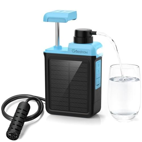 Greeshow Portable Water Purifier, Industry-Leading & Includes Manual Pump, Outdoor Water Purifier, Official Japanese Product, Solar Rechargeable, Filt