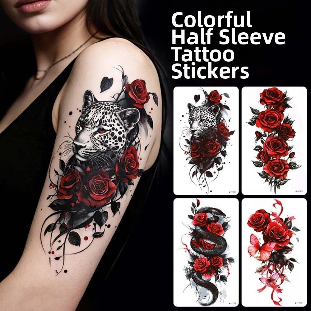 Waterproof Flower Temporary Tattoo Stickers Leopard Lion Snake Floral Fake Tattoos Girl