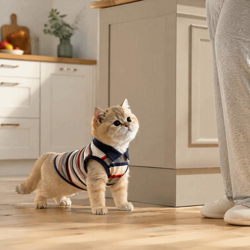 Striped Pet Polo Shirt Breathable Pet Pullover New Cat Polo Shirt  Cat