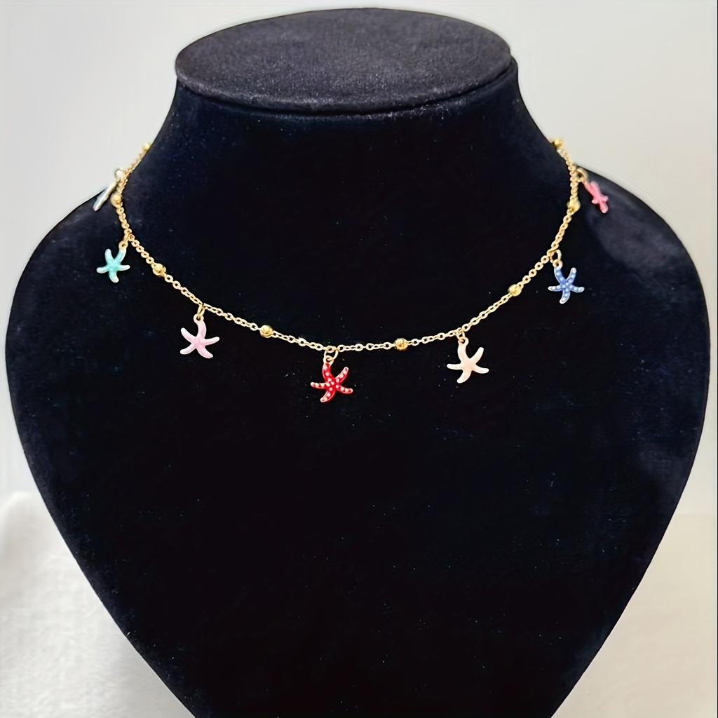 1PC Colored Starfish Pendant Necklace, Stainless Steel Gold-plated Treatment, Anti-fading Necklace, Starfish Color Arrangement Is Rand