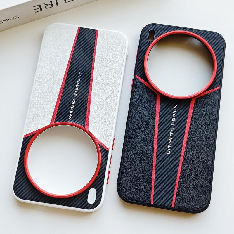 Red Carbon Fiber Leather Patchwork Phone Case For VIVO X300 Pro X300 X200 Ultra X200 X200 Pro X200 Mini Slim Protective Cover