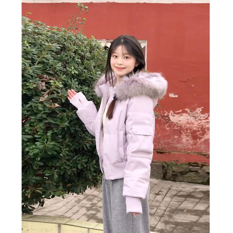 waist thin cotton-padded clothes women's short winter thickened large fur collar hooded cotton-padded clothes new small cotton-padded jacket women's c