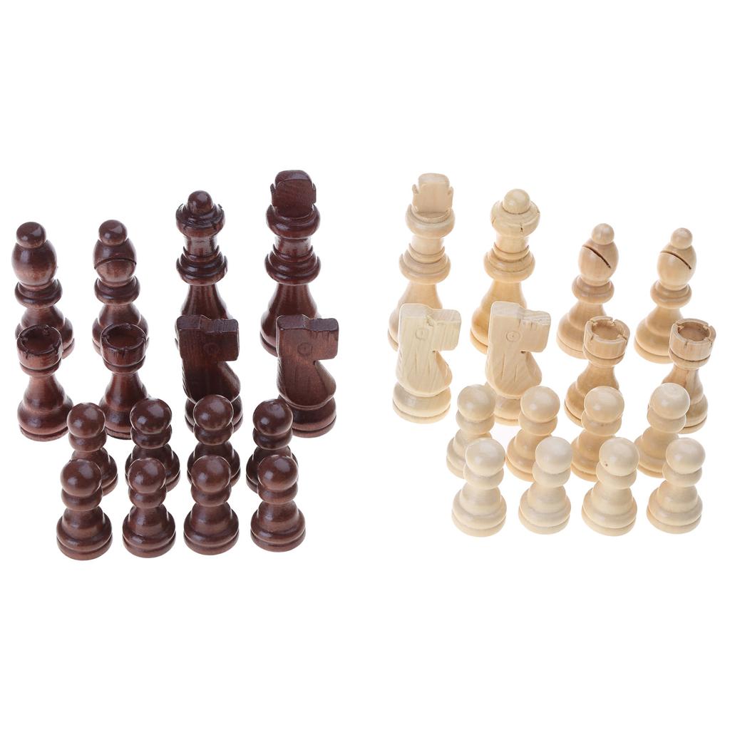 32 Pcs Wooden Chess Pieces Portable International Chess Pieces Tournament Chess Figures Hand Carved Wood Chessmen