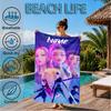 Custom Name Neon Future Heroes KPop Beach Towel Microfiber Beach Towel, Lightweight and Quick-Dry, for Summer Travel, Swimming Pool Gift