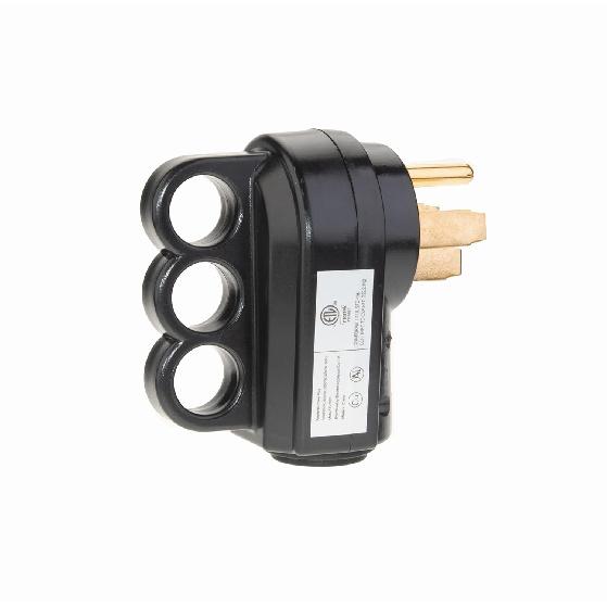 Plutreas 50 AMP Male RV Replacement Plug With Handle, 14-50P Heavy Duty 125V/250V 4 Prong Electrical Plug Adapter (Black)