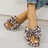 Flat-bottomed bow leopard print beach slippers women's open-toed summer new vacation cool slippers 43