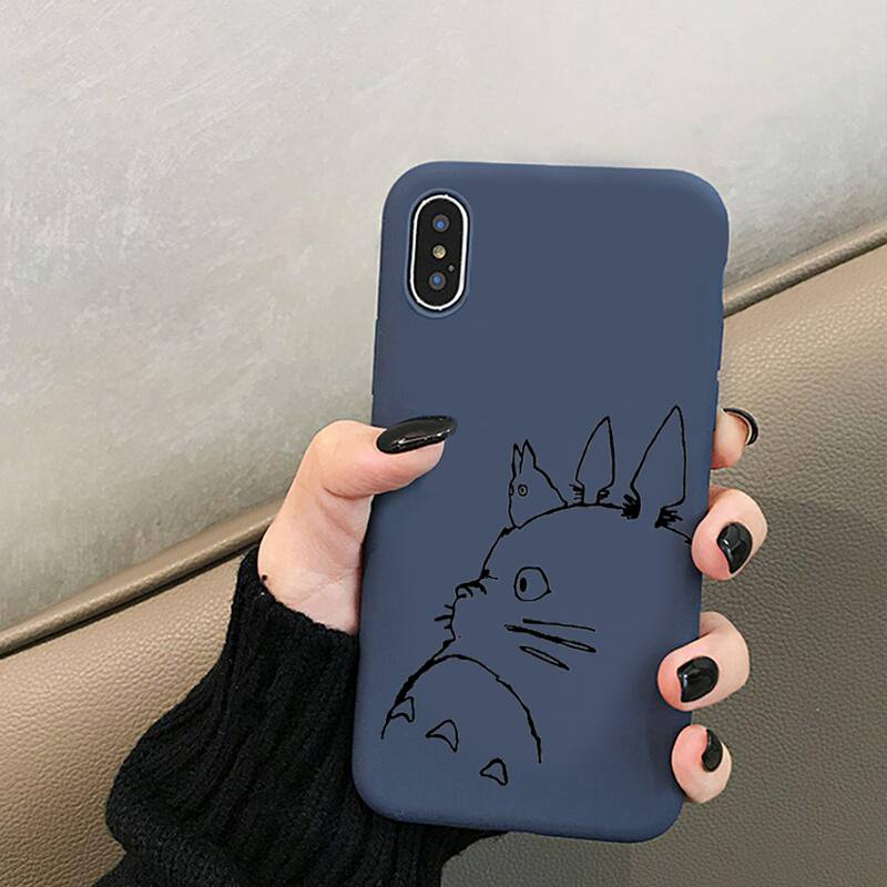 Süße Totoro Ghibli Miyazaki Anime Handyhülle für iPhone 12 Mini 11 Pro XS MAX X XR 7 8 6 Plus Candy Color blau Weiches Silikon