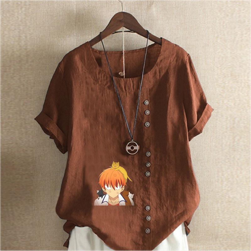 Women's Fashion Round Neck Short Sleeve T-shirt Casual Cotton Linen Graphic Shirt Leisure Loose Angry Boy Prined Summer Blouse Tops
