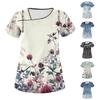 Women's Casual  Print Short Sleeve Sloping Collar Workwear Top With Double Pockets