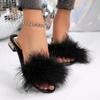 Fashion 2025 New Women Slippers Outdoor Banquet Simple Sandals Summer Open Toe Slippers Fashion Plush Fox Fur Sexy Shoes Slides Women