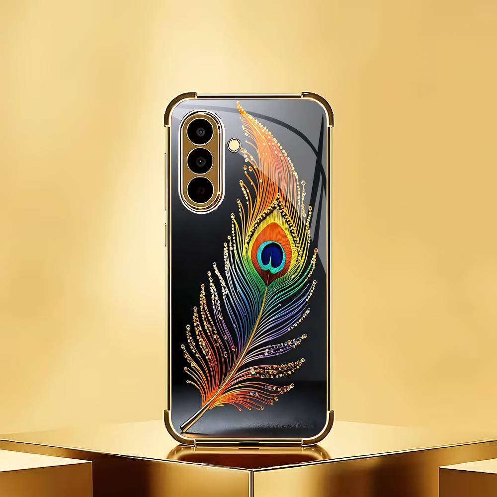Peacock Feather Electroplated Glass Phone Case Suitable for Samsung Galaxy S26 S25 S24 S23 S22 S20 FE/Ultra/Plus Anti Fall