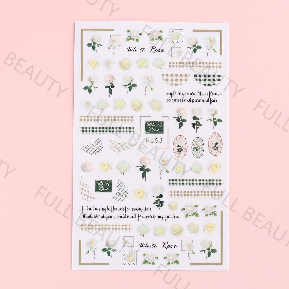 Nail Art Stickers Ins Spring Rose Flowers Valentine's Day Adhesive Nails 3D Decals