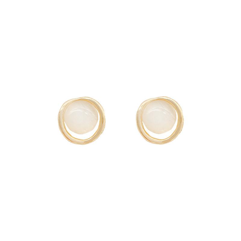 s9Silver Needle Cat's Eye Stone Earrings for Women, Elegant Geometric Heart-Shaped High-End Earrings, Korean Style Ear Accessories