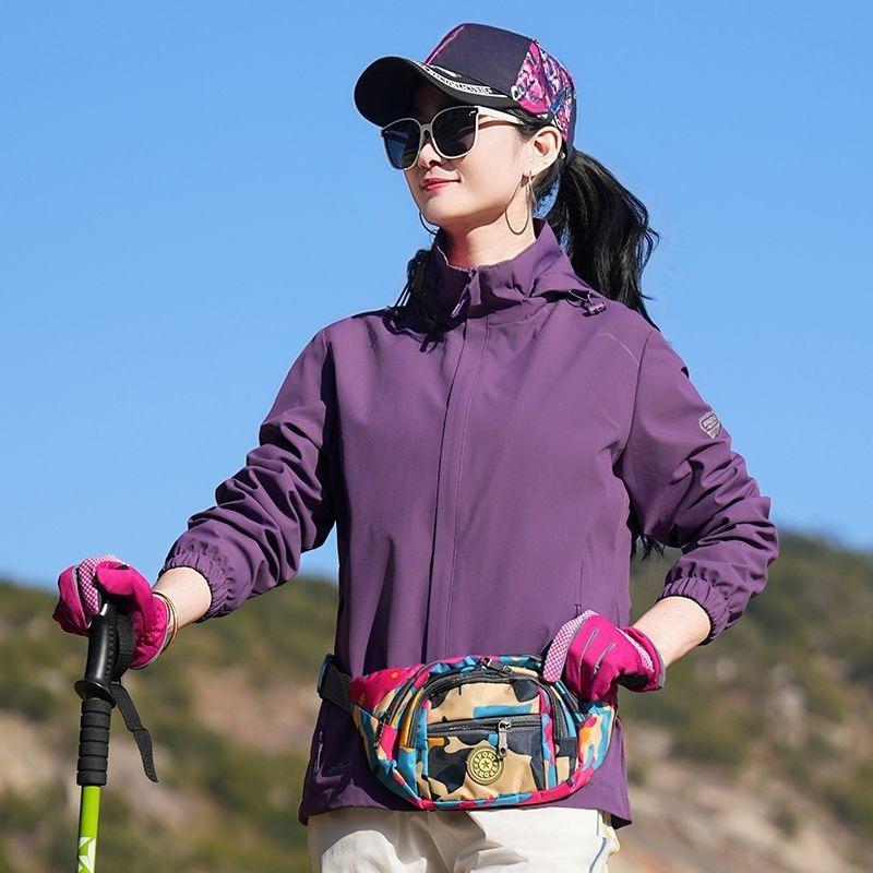 Spring Autumn Windproof Waterproof Running Jacket Women Hooded Detachable Sports Coat Windbreaker Outdoor