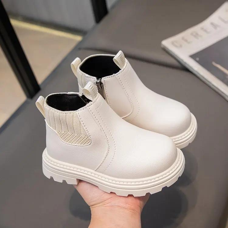 Kids Short Boots Solid Color Versatile Boys Girls Chelsea Boots with Side Zipper 2024 New Fashion Kids Ankle Boots Anti-Slip