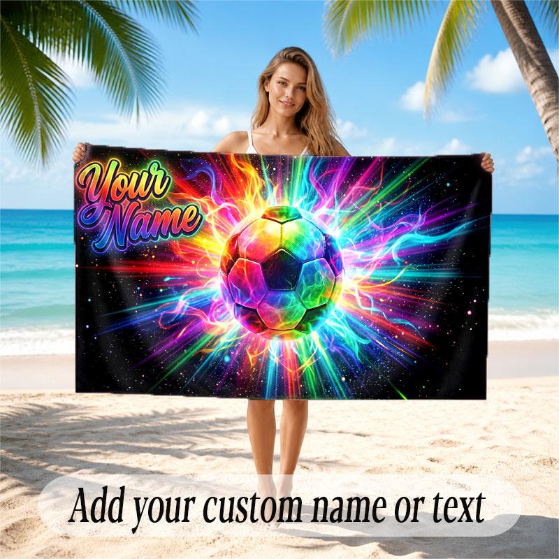 Soccer Theme Beach Towel Personalized Custom Name & Text Soft Quick Dry Beach Towel for Swimming Travel