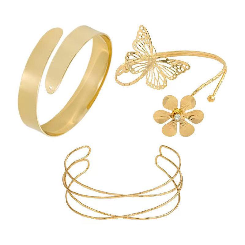 Geometric Metal Arm Bangle Set: Adjustable, Hollow, Exaggerated Design for Women
