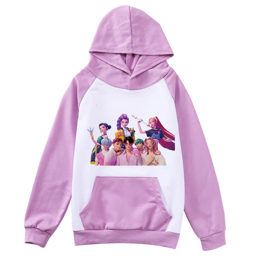Kids Girls Anime Cartoon K-Pop Rumi Zoey Mira Printed Pocket Casual Long Sleeves Hoodies