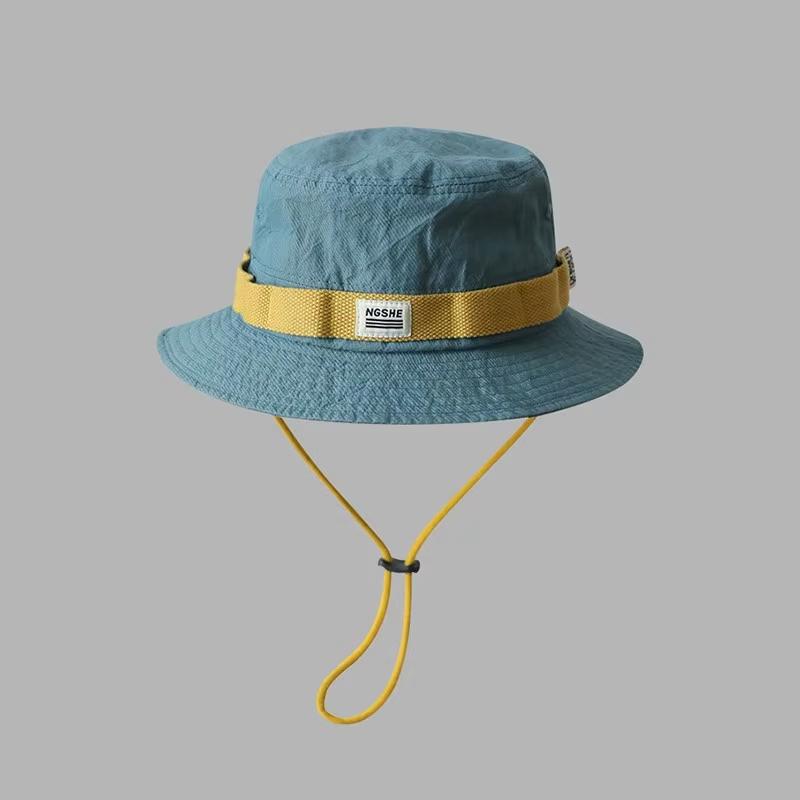 

Summer Sunscreen Bucket Hat for Men Women Japanese Wide Brim Sunshade Panama Cap Unisex Camping Hiking Outing Basin Hats 56-58cm синій