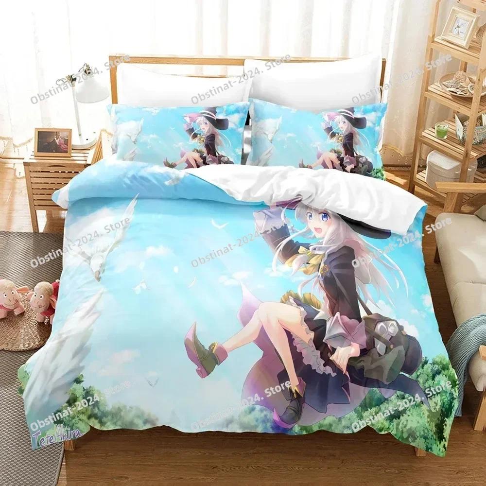 3D Wplusering Witch Anime The Journey of Elaina Beding Set Printed With Pilowcase Bed Soft Duvet Cover Soft Single Double Quen King