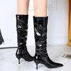 Fashion Autumn Winter Shoes Knee-high Boots Women Patent Leather Ladies' Boots Stiletto Heels 5.5 Cm Women Wrinkled Tube Long Boots New