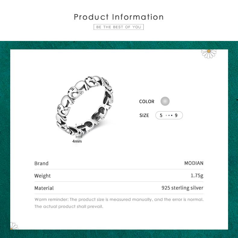 MODIAN 925 Sterling Silver Animal Stohovatelné Sloní ženské kouzlo Roztomilý prsten na prst pro ženy Jemné šperky