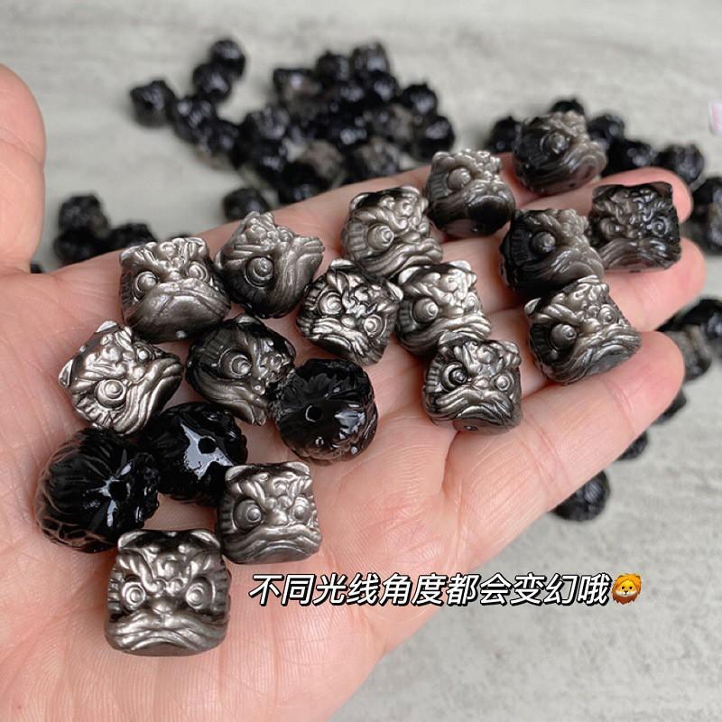 Handmade Obsidian Maitreya Buddha Lion Pendant Necklace With Adjustable Braided Cord Women Men Chinese New Wave Style