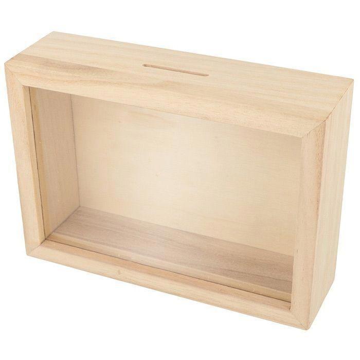 Tirelire - ARTEMIO - Voyage En Bois À Décorer - 17x12x5 Cm - Rectangulaire - Marron