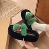 Fashion Fluffy Slippers Women Wear Autumn and Winter New Style Belt Buckle Thick Bottom Heightening One-word Cotton Slippers