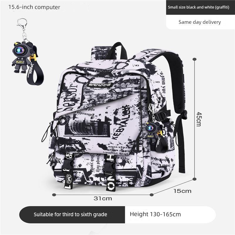 

Junior High School Girls Backpack Minimalist Casual Wind Good-looking Niche Style Large Capacity Lightweight Burden Alleviation Multi-Layer Backpack Black and white graffiti small size_schoolbag