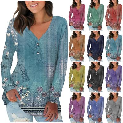 Damen Hemd Bluse Lässige Lockere Hemden Langarm Druck V-Ausschnitt Oberteile Druck Oberteile T-Shirts Tee
