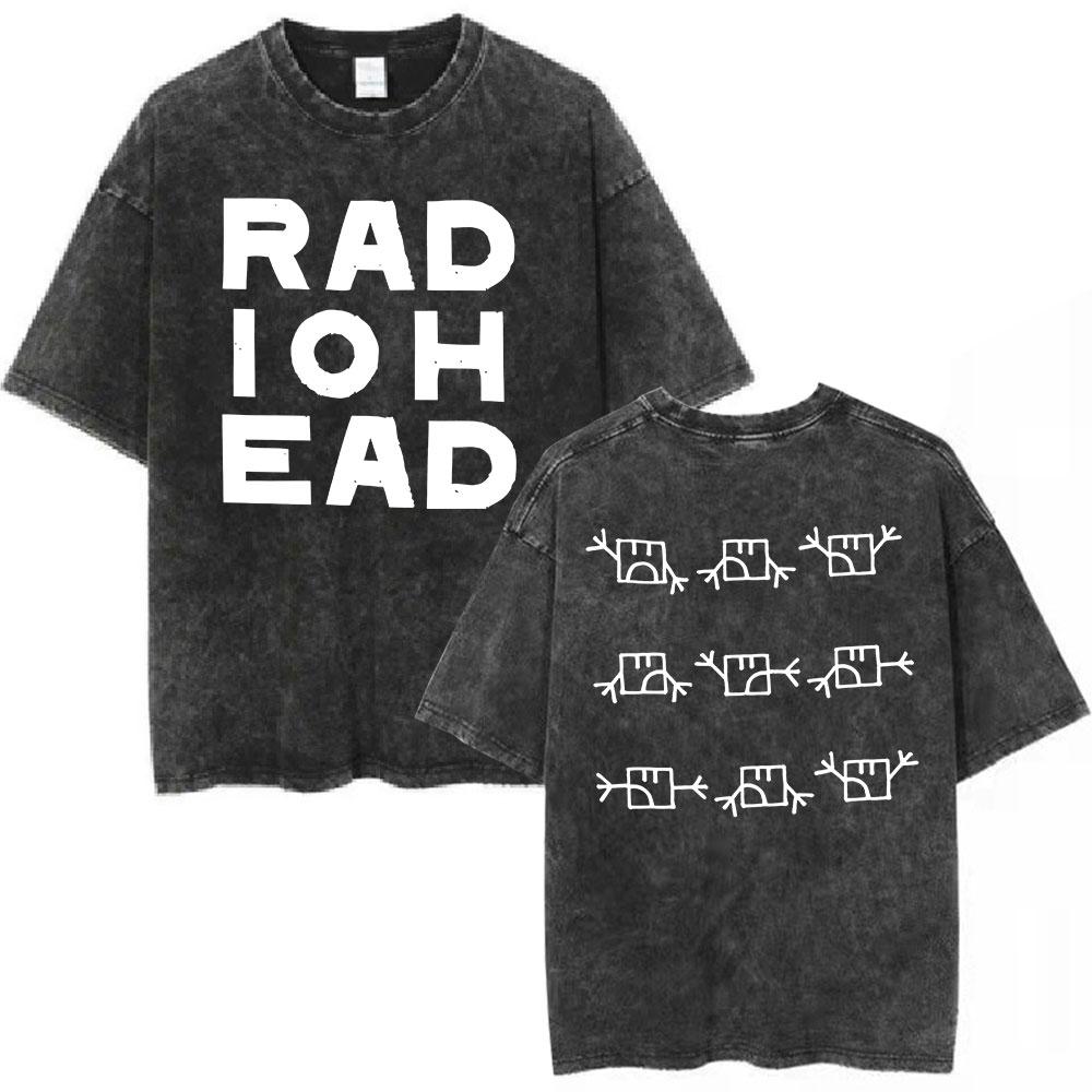 Vintage Washed Radiohead Semaphore Rock Band T-shirt Men  Clothing Fashion Hip Hop Gothic T Shirts Cotton Casual T-shirts
