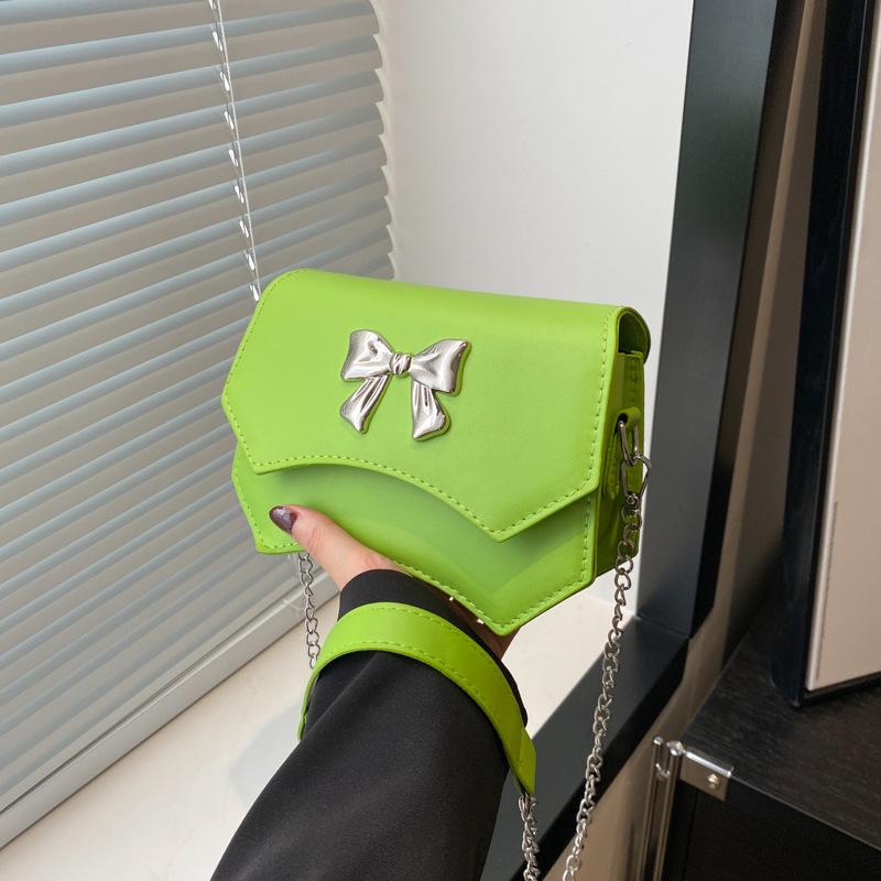 Women'S Gentle Texture Bow Chain One Shoulder Messenger Bag Women'S Spring Small Square Bag Foreign Style Women