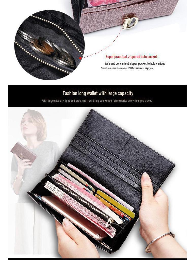 Echtes Leder Damen Langbörse - Großes Fassungsvermögen Rindsleder Europäisch & Amerikanisch Multifunktionale Schlanke Handgeldbörse