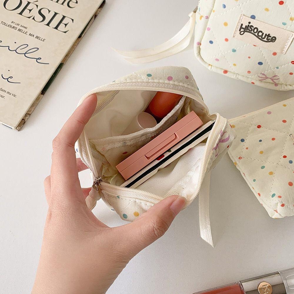 Bowknot Sanitary Napkins Storage Bag Colorful Dots Large Capacity Cosmetic Bag Data Cables Organizer for Women Girls